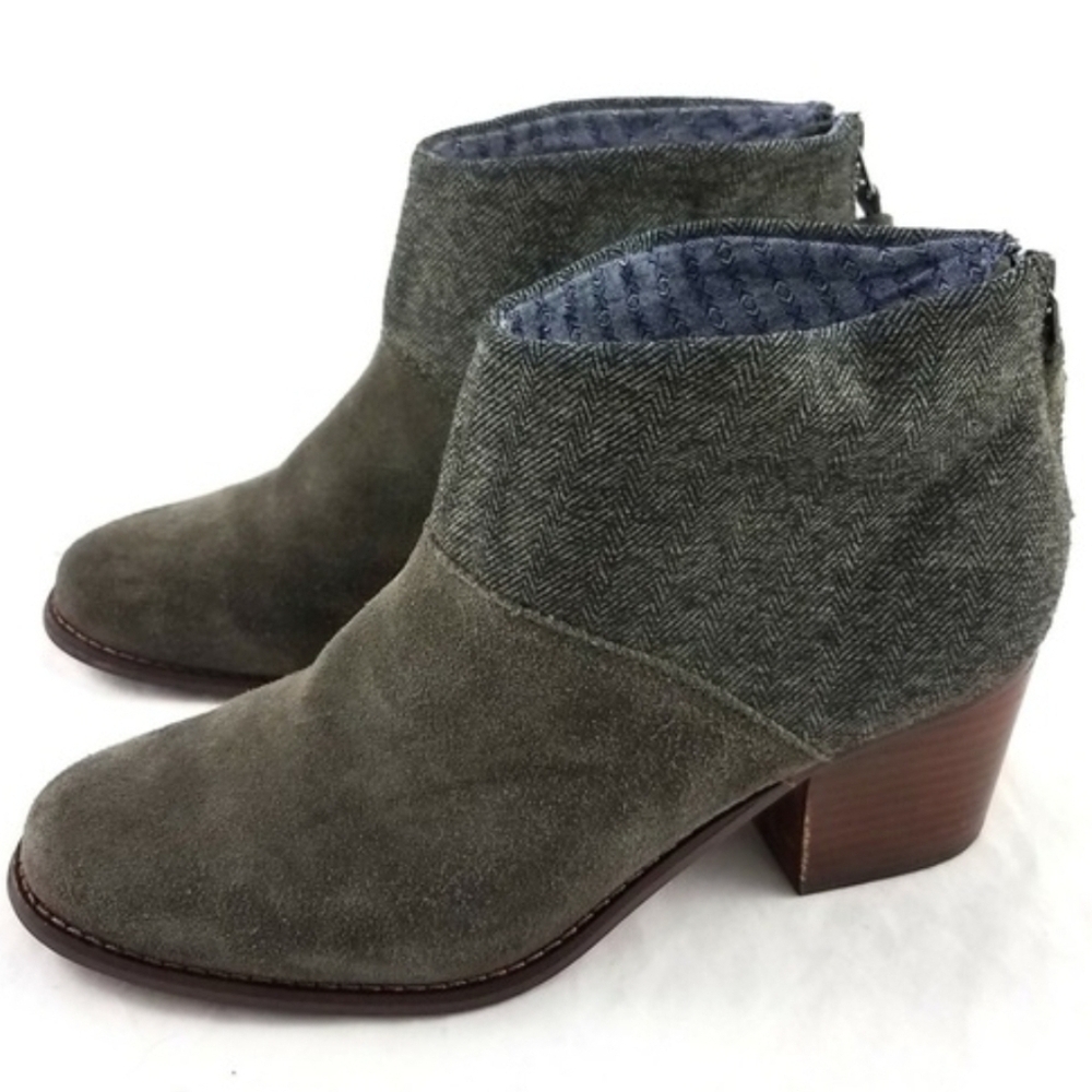 Toms Leila Suede Boots Green Size W6.5 Suede Leather Army Green